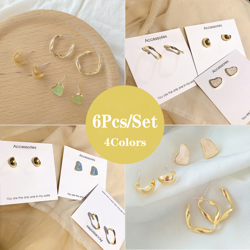 Set 6 Khuyên Tai Hình Giọt Nước Phong Cách Hàn Quốc
