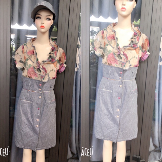 Đàm suông dáng công sở họa tiết combo