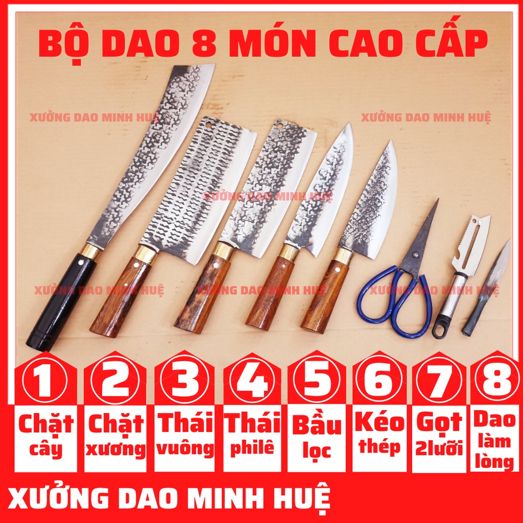 Bộ dao nhà bếp làm từ thép Nhíp xe cao cấp HÀNG RÈN THỦ CÔNG