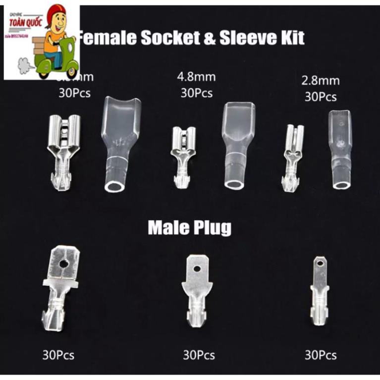 270 đầu cos đực và cái kèm vỏ bọc 2.8 ,4.8 ,6.3 mm.cos, giắc điện, nối dây điện thông dụng cho xe hơi xe máy