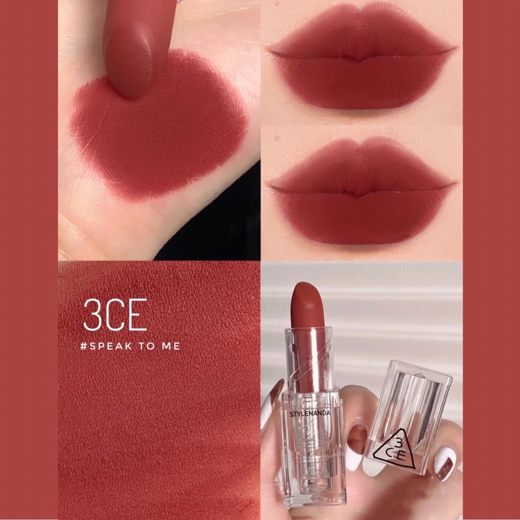 Son thỏi lì 3CE vỏ trong suốt Soft Matte Lipstick mịn lỳ mỏng nhẹ lâu trôi 3CE011