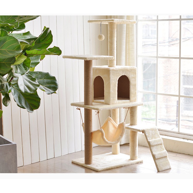 Doremiu- Trụ mèo leo trèo 3 tầng Nhà cây cho mèo cao 1,4m cat tree dụng cụ cào móng