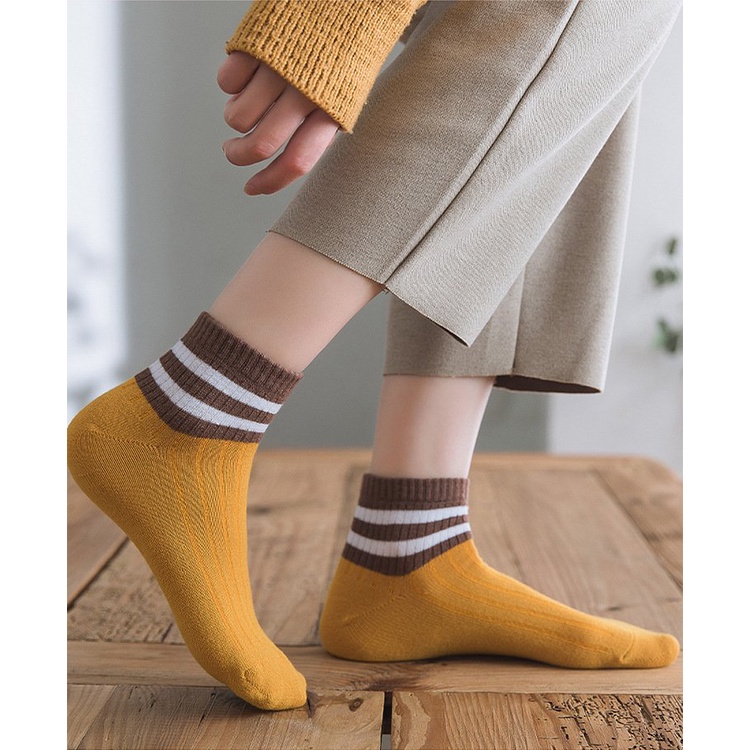 Combo tất nữ cotton cổ ngắn sọc thể thao năng động kiểu dáng Hàn Quốc