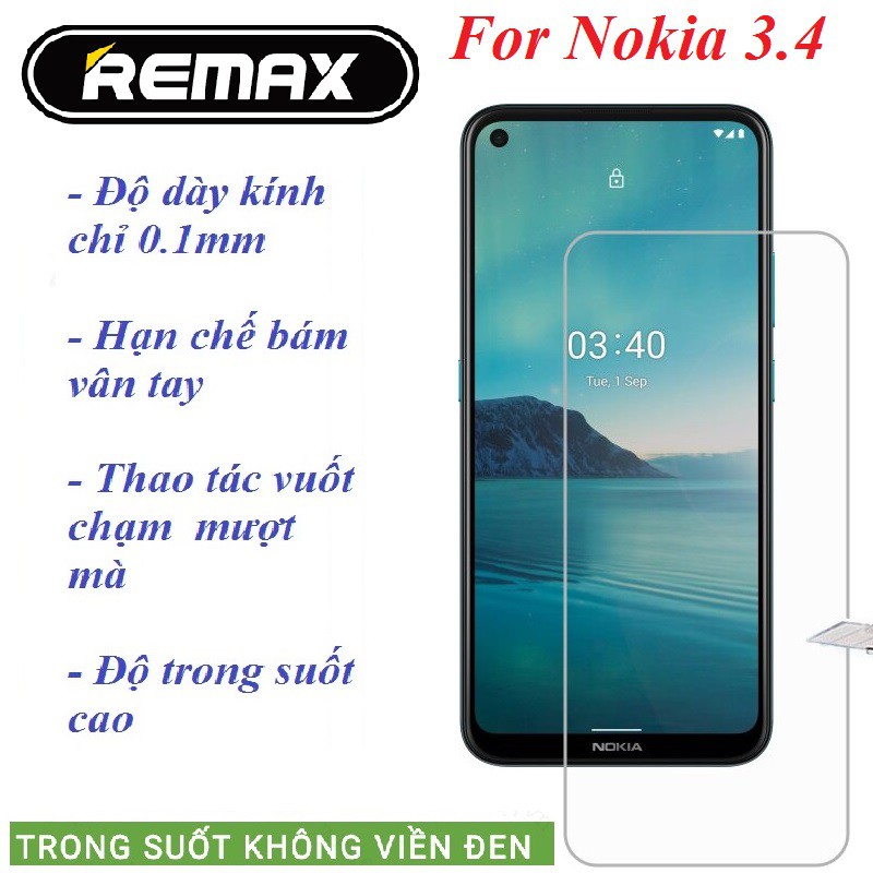 Kính cường lực Nokia 3.4 / Nokia 5.4 - Chính Hãng Remax trong suốt, độ cứng 9H(tặng keo chống hở viền)