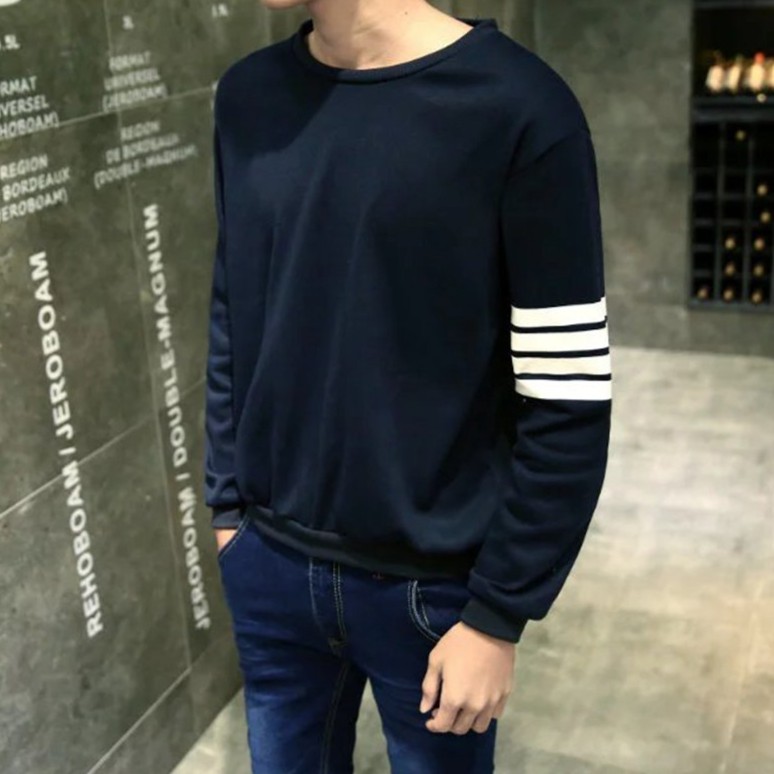 Áo Thun Nam Cổ Tròn Hàn Quốc 2 Sọc Cánh Tay | BigBuy360 - bigbuy360.vn