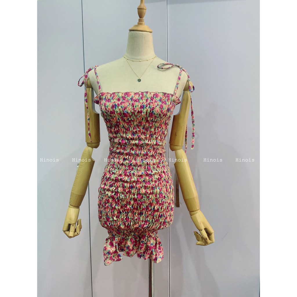 [HINOIS229] Đầm Body Nhún 🌸 Váy 2 Dây Hoa Nhí Dáng Ôm, Chất Lụa Thấm Hút Mồ Hôi, Thích Hợp Đi Chơi, Đi Tiệc | BigBuy360 - bigbuy360.vn