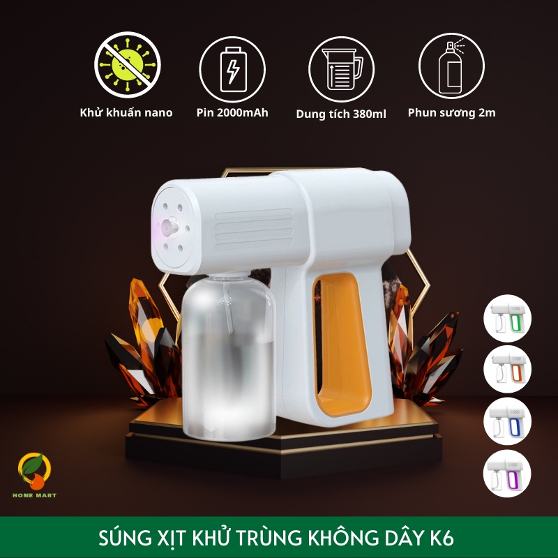 Máy khử khuẩn nano súng phun sương khử khuẩn cầm tay diệt vi khuẩn sát trùng K6 Laser 8 Mắt UV cổng USB không dây