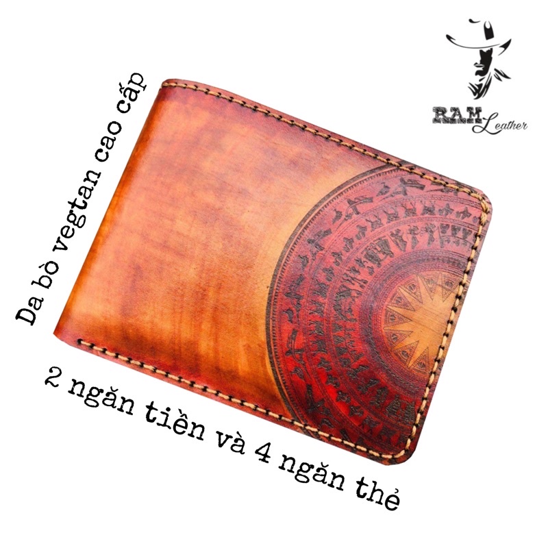 Ví nam nữ RAM Leather cao cấp khắc Trống Đồng Việt Nam màu nâu sáng