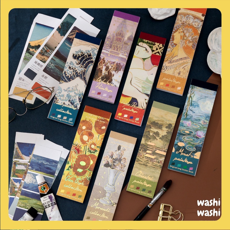 Bộ 30 Sticker Dải Bookmark Nghệ Thuật Van Gogh, Monet, Picasso, Nhật Bản Kèm Bảng Màu Trang Trí Sổ Vở Bujo