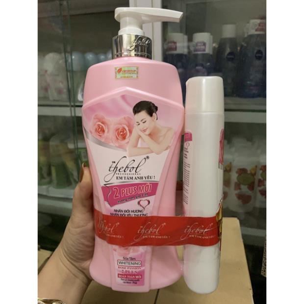 Sữa tắm Thebol hương hoa hồng em tắm anh yêu 650g tặng kèm chai nhỏ như hình