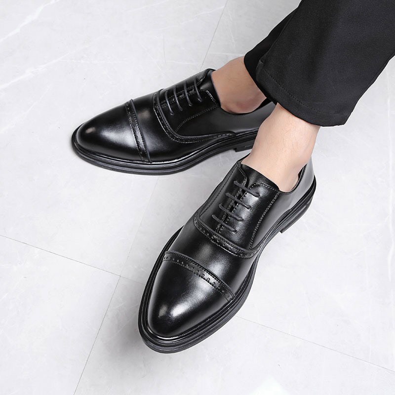 Giày Derby nam công sở tăng chiều cao da bò thật N023