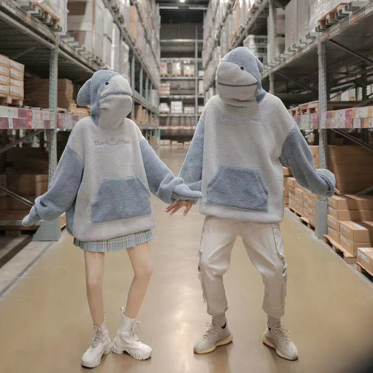 Áo nỉ tay dài in hình cá mập thời trang thu đông mới