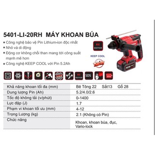 DEVON - Combo Máy khoan búa 5401 + 01 pin 5.2Ah