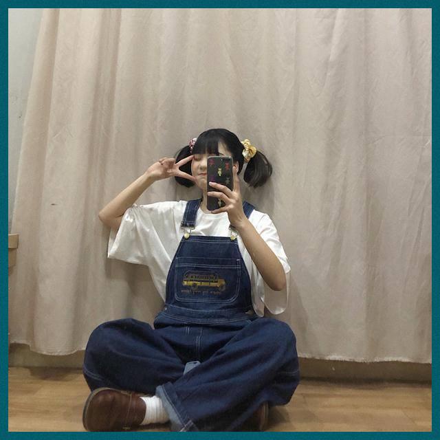 Jumpsuit Denim Dáng Rộng Thêu Họa Tiết Dễ Thương Phong Cách Hàn Quốc Thời Trang Mùa Thu Cho Nữ