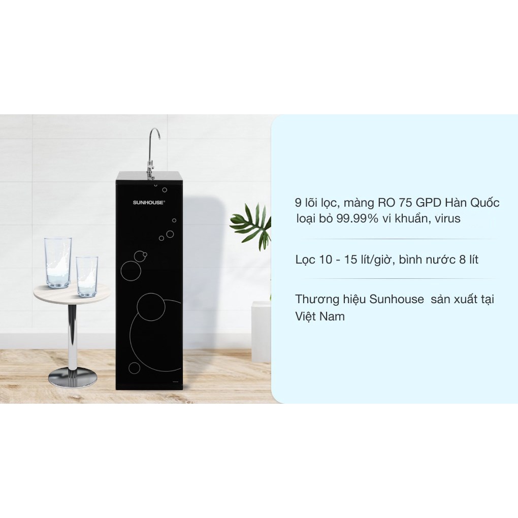 Máy lọc nước RO SUNHOUSE SHA8889K 9 lõi van điện từ công suất lọc 15l/h - Điện máy Sunmy- Bảo hành chính hãng