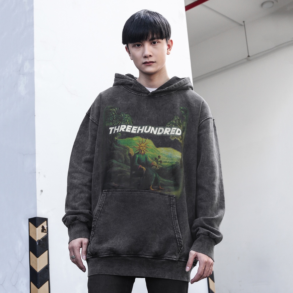 Áo Hoodie Wash Xám The Black Sun Form Rộng rãi Thoải Mái Unisex Chất Liệu 100% Cotton Hình In Sắc Nét Wash Đá Bọt