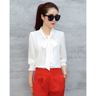 Áo Sơ Mi Tay Bo Cổ Nơ Helen