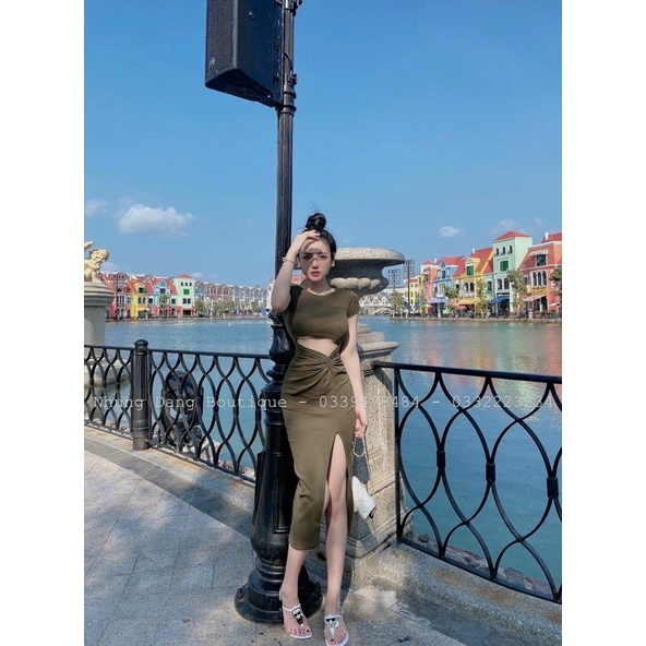 ĐẦM BODY HỞ EO XẺ TÀ SEXY DÁNG DÀI CỔ TRÒN