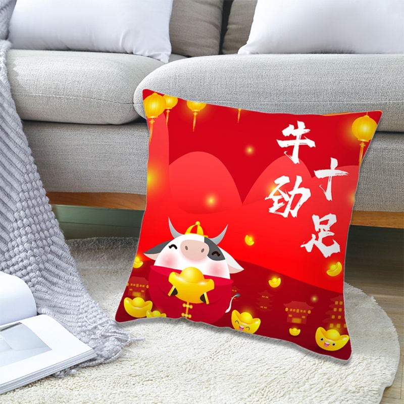 Aoto Bao Gối Bằng Polyester In Hình Chú Bò May Mắn Năm Mới 2021