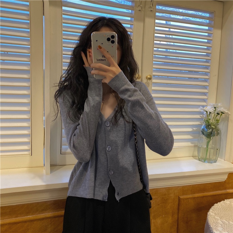 Xiaozhainv Áo cardigan tay dài cổ chữ V thời trang Hàn Quốc cho nữ