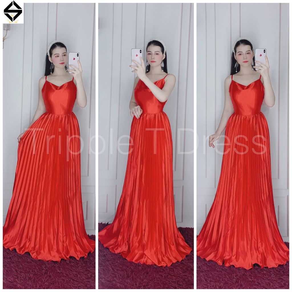 Đầm dự tiệc 2 dây cổ đổ tùng xếp ly TRIPBLE T DRESS - size M/L - MS87V