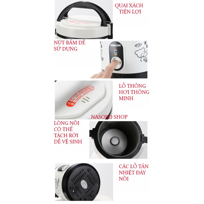 Nồi cơm điện mini 1.2L hãng RDBAON Kenly quai xách (phiên bản mới) | BigBuy360 - bigbuy360.vn