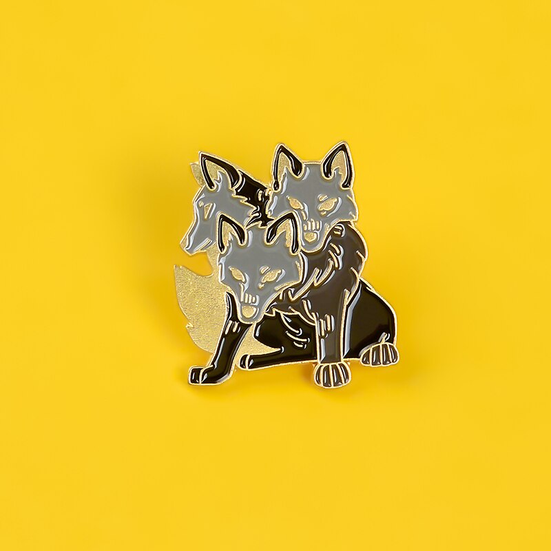 QIHEJEWELRY Cartoon Three-headed Dog Brooch Badge Gifts for Friends Clothing Accessories