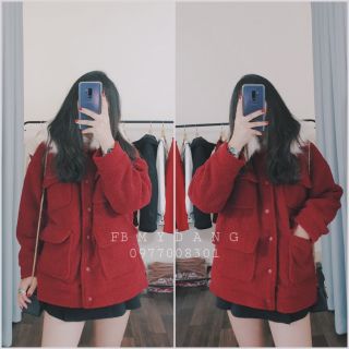 Áo dạ đỏ cổ lông