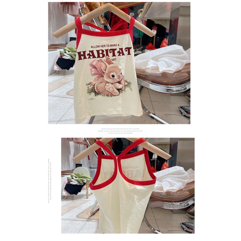 Áo Hai Dây Mùa Hè Mềm Mại Thoải Mái In Họa Tiết Thỏ Dễ Thương Hợp Thời Trang Phong Cách Hàn Quốc Cho Bé Gái