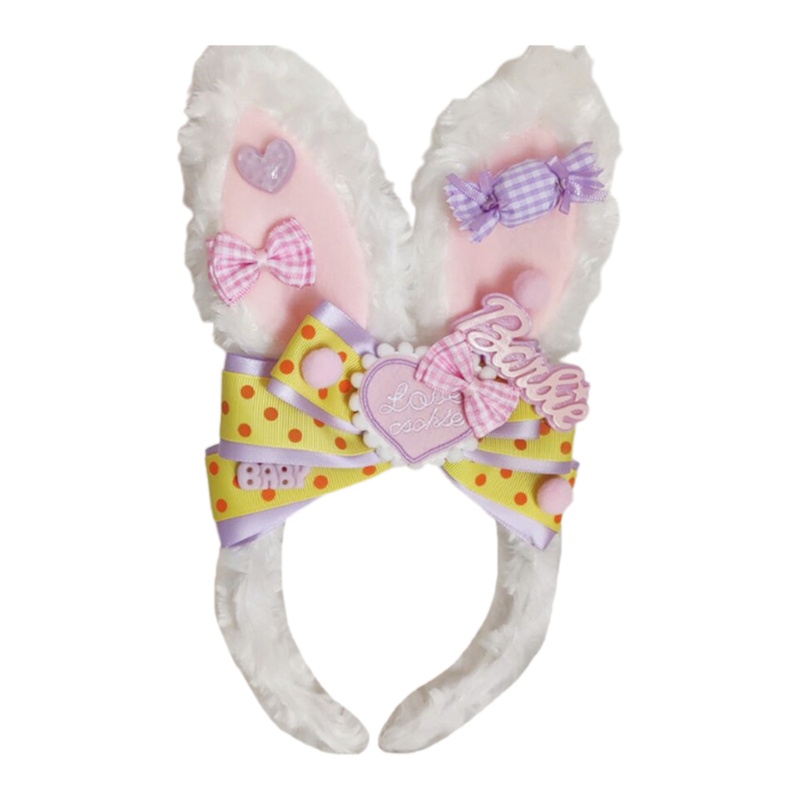 Băng Đô Tai Thỏ Phối Lông Xù Đáng Yêu Dành Cho Hóa Trang