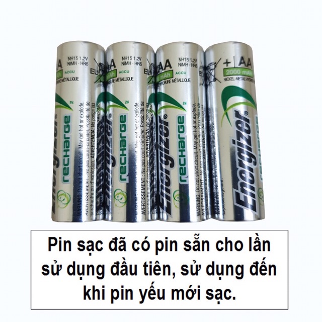 Bộ Sạc Nhanh Tự Ngắt Energizer Kèm 4 Pin AA 2000 mAh - CHVCM4 Tặng Kèm HỘP BẢO QUẢN PIN SẠC