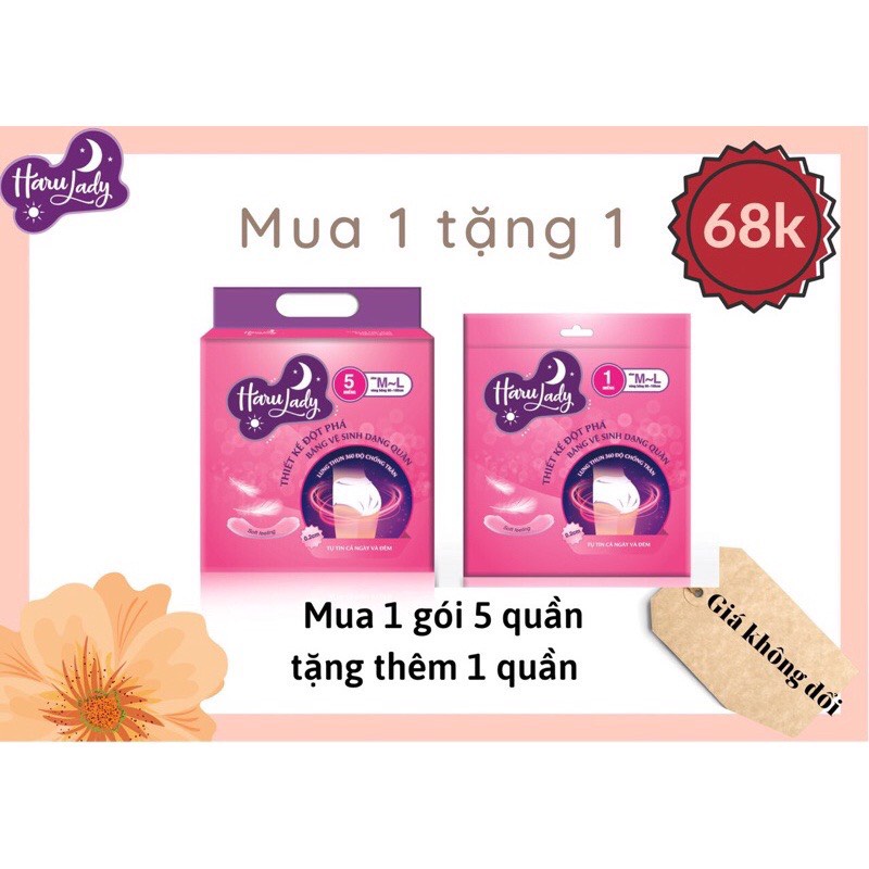 Combo 5 miếng băng vệ sinh HARULADY size M-L , L-XL mềm mại , thấm hút , thoải mái và tiện lợi