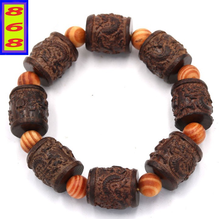 Chuỗi Tay Trụ Rồng Gỗ-Đàn-Hương 14mm x 16mm TRNT7 - Chuỗi size lớn - Phong thủy 868