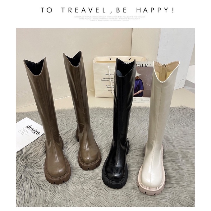 Boots da nữ cổ ngắn và cổ cao dưới đầu gối đế răng cưa cao 5cm có khoá kéo