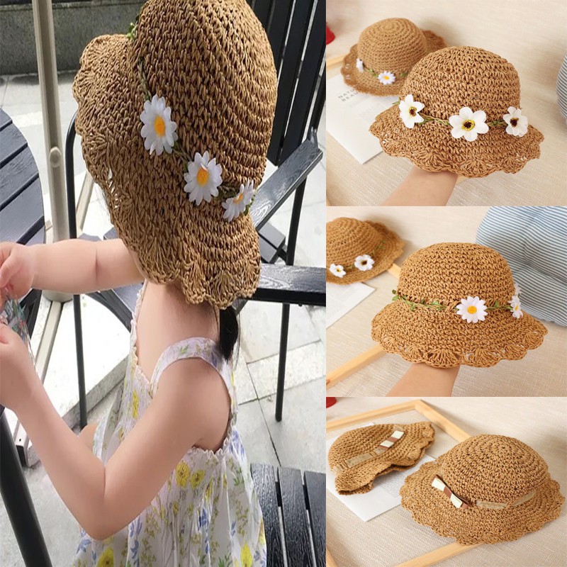 Mũ Đi Biển Đính Hoa Phong Cách Hàn Quốc Cho Bé