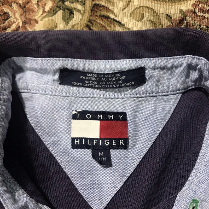 Áo thun ngắn tay có cổ hiệu Tommy Hilfiger màu xanh đen mini logo size M