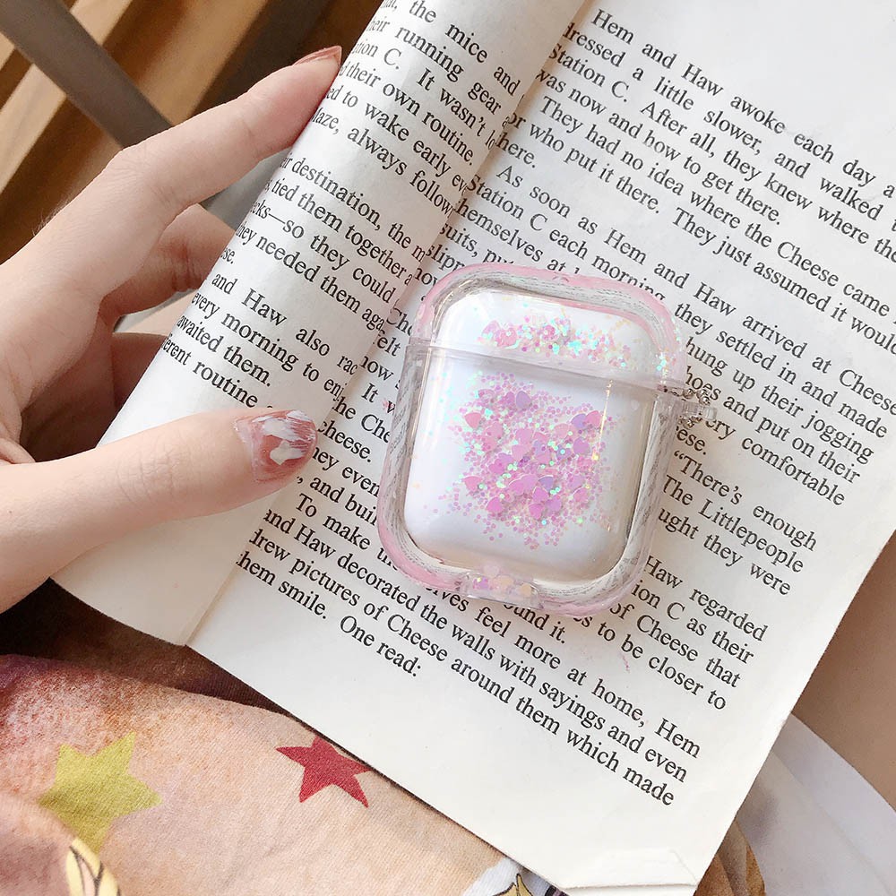 Ốp bảo vệ hộp sạc tai nghe dạng cát lỏng lấp lánh cho Apple Airpods 2 1 Pro