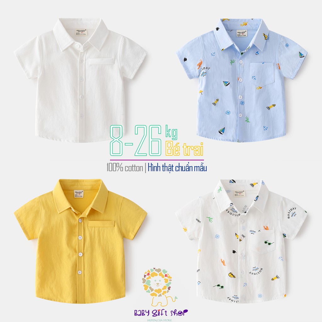 Sơ mi trắng trẻ em WELLKIDS áo sơ mi cộc bé trai chất cotton hàng xuất Âu Mỹ 2023