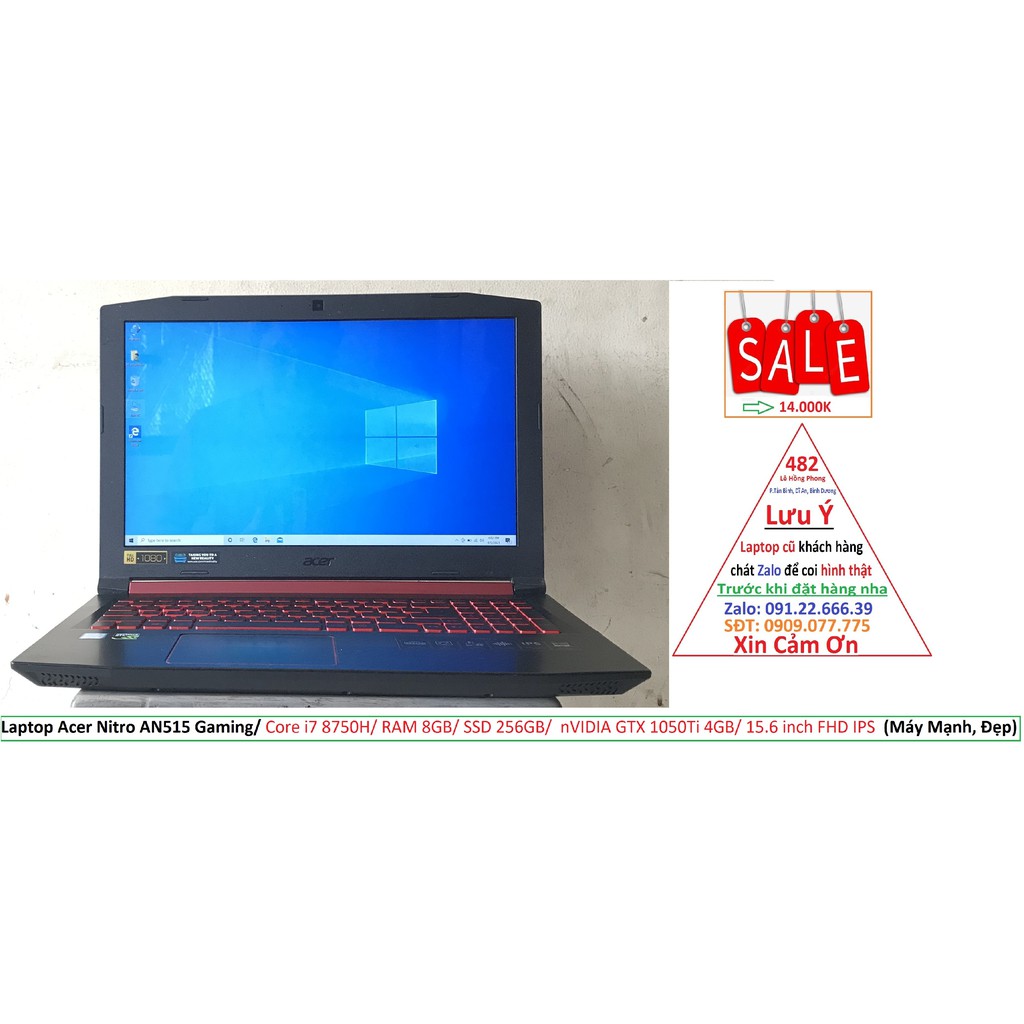 Laptop Acer Nitro AN515 Gaming/ Core i7 8750H/ RAM 8GB/ SSD 256GB/  nVIDIA GTX 1050Ti 4GB/ 15.6 inch FHD IPS  (Máy Mạnh) | WebRaoVat - webraovat.net.vn