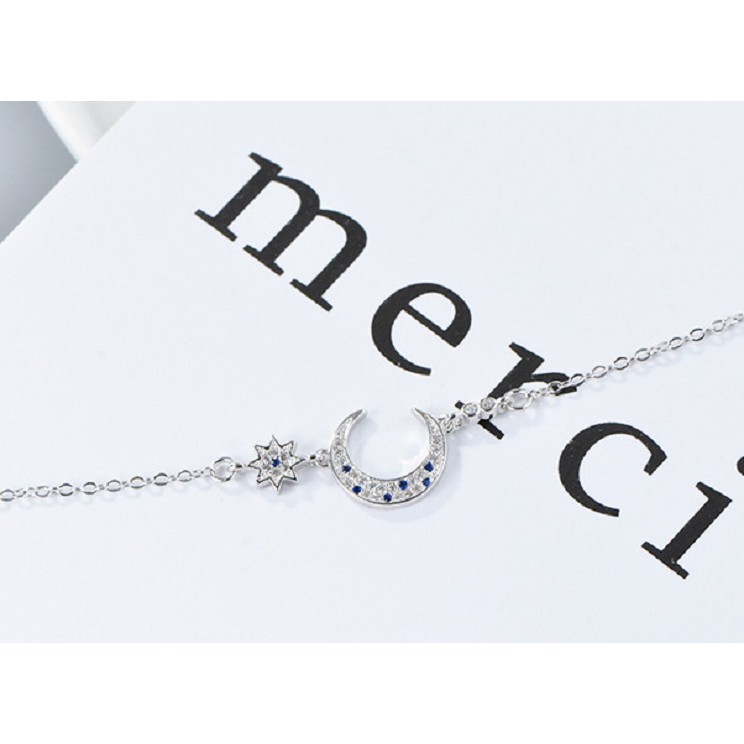 Lắc Tay Bạc Nữ Vầng Trăng Khuyết Bạc S925 Đính Đá Xanh L2560 - Bảo Ngọc Jewelry