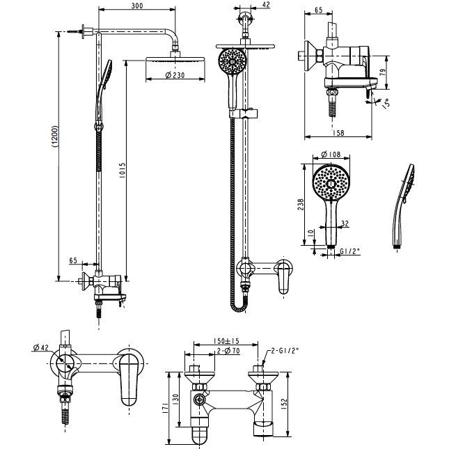 Bộ Cây Sen Phun Mưa American Standard WF-9089E Simplica