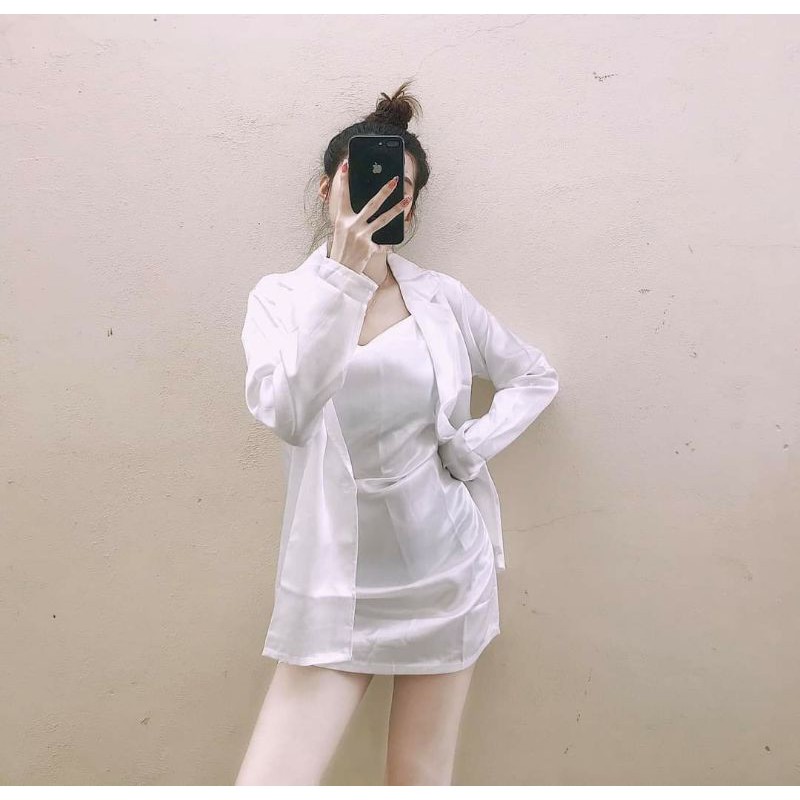 set vest 2 món đầm dây kèm khoác ( hình thật ) | BigBuy360 - bigbuy360.vn