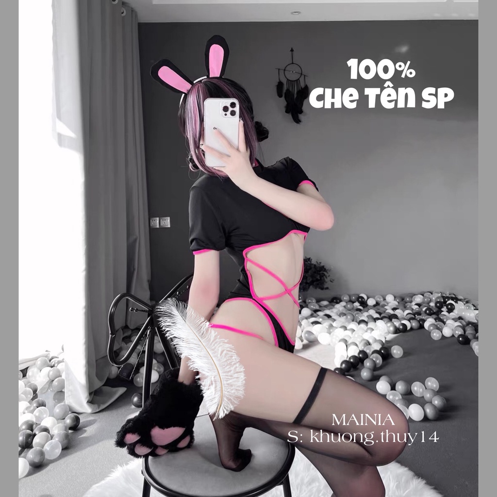 [Siêu Xinh] Bộ Đồ Ngủ Body Liền Thân Cosplay Thỏ Màu Đen Hồng Dễ Thương Gợi Cảm Quyến Rũ Mainia Shop