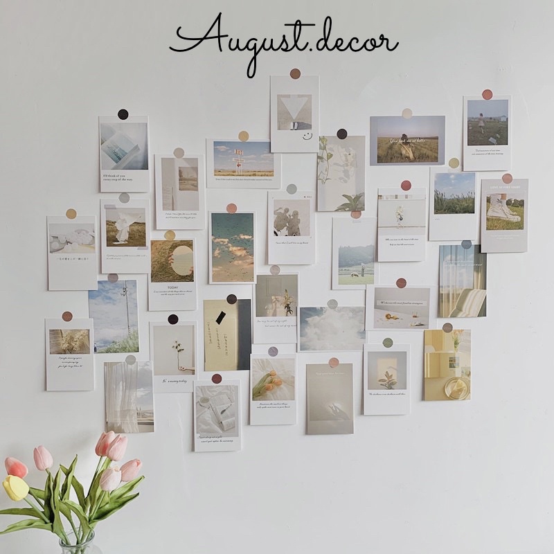 Set 30 Postcard dán tường decor ảnh trang trí phong cách Hàn Quốc đơn giản (Tặng kèm sticker chấm tròn)