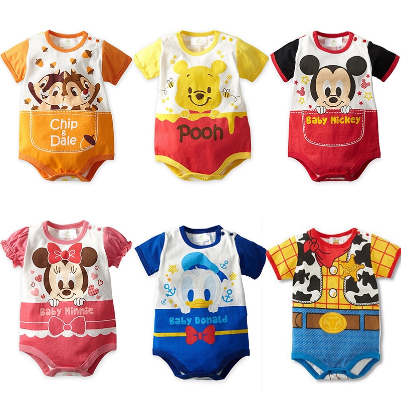 Bộ Áo Liền Quần Tam Giác Tay Ngắn Vải Cotton In Hoạt Hình Dễ Thương Cho Bé Sơ Sinh Từ 0-18 Tháng