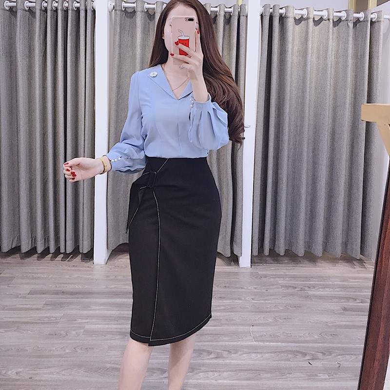 Áo sơ mi nữ CÚC FASHION somi dài tay cao cấp vải lụa đẹp thời trang công sở dễ thương đen đi học trắng cổ sen A1046