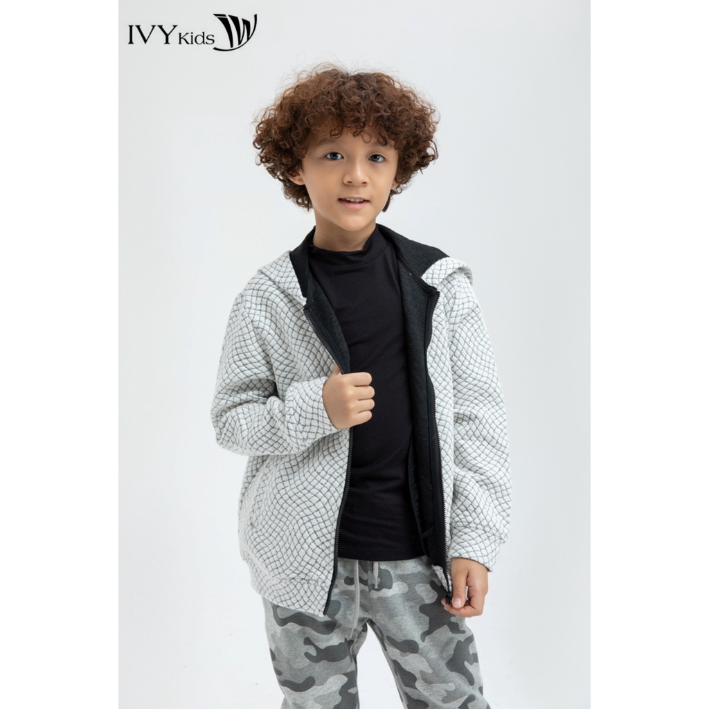 Áo khoác thu cổ mũ bé trai IVY moda MS 77K1096