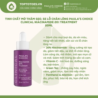 Tinh chất siêu tái tạo, se khít lỗ chân lông Paula's Choice Niacinamide 20% Clinical Treatment 20ml [NK CHÍNH HÃNG 100]