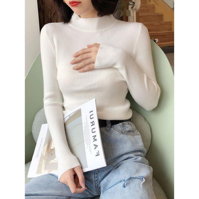 Áo len tăm nữ mềm mại co giãn, áo giữ nhiệt cổ 3 phân nhiều màu dễ phối đồ - Almaz Fashion