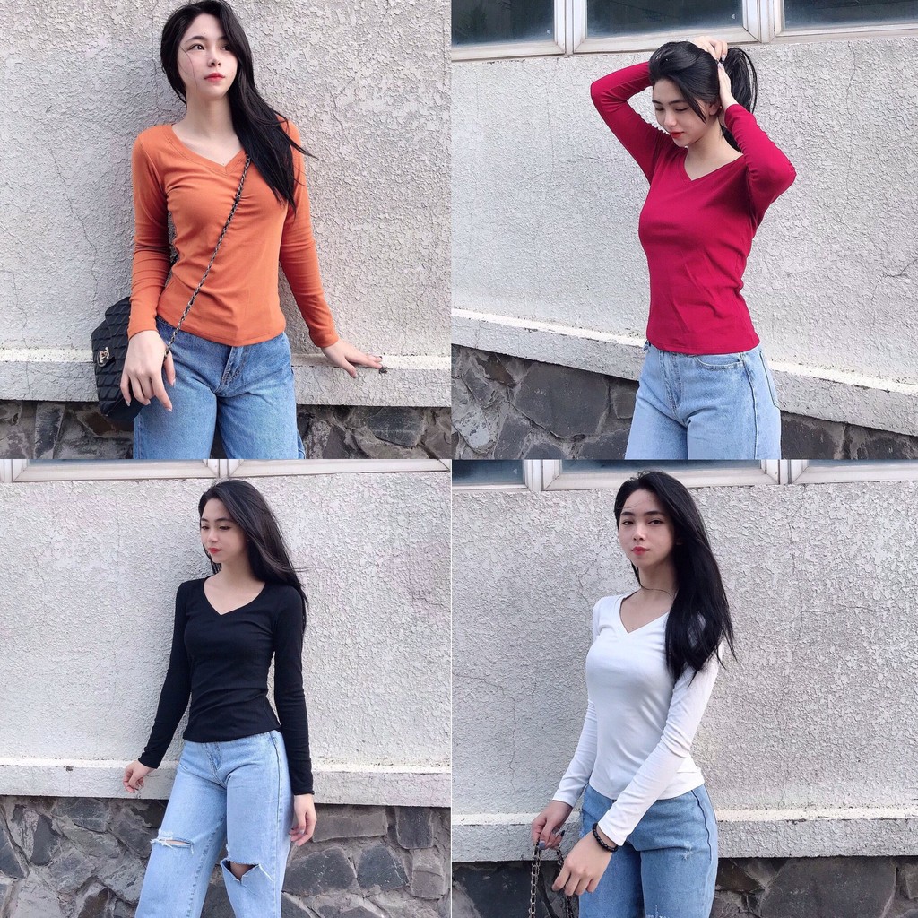 ÁO THUN CỔ TIM NỮ TRƠN ÔM BODY TAY DÀI – BASIC SHIRT 2